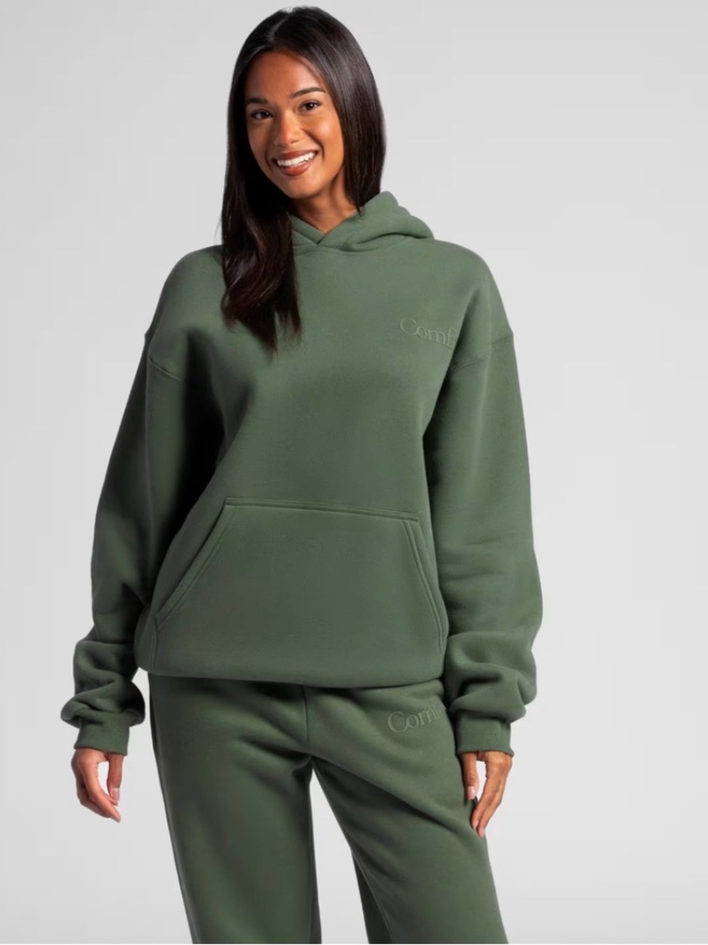 Comfrt Forest Green Embroidered Hoodie
